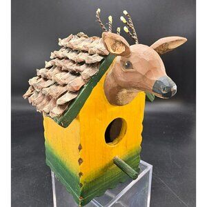Handcrafted Wooden Deer-Themed Birdhouse With Pinecone Roof CM2240